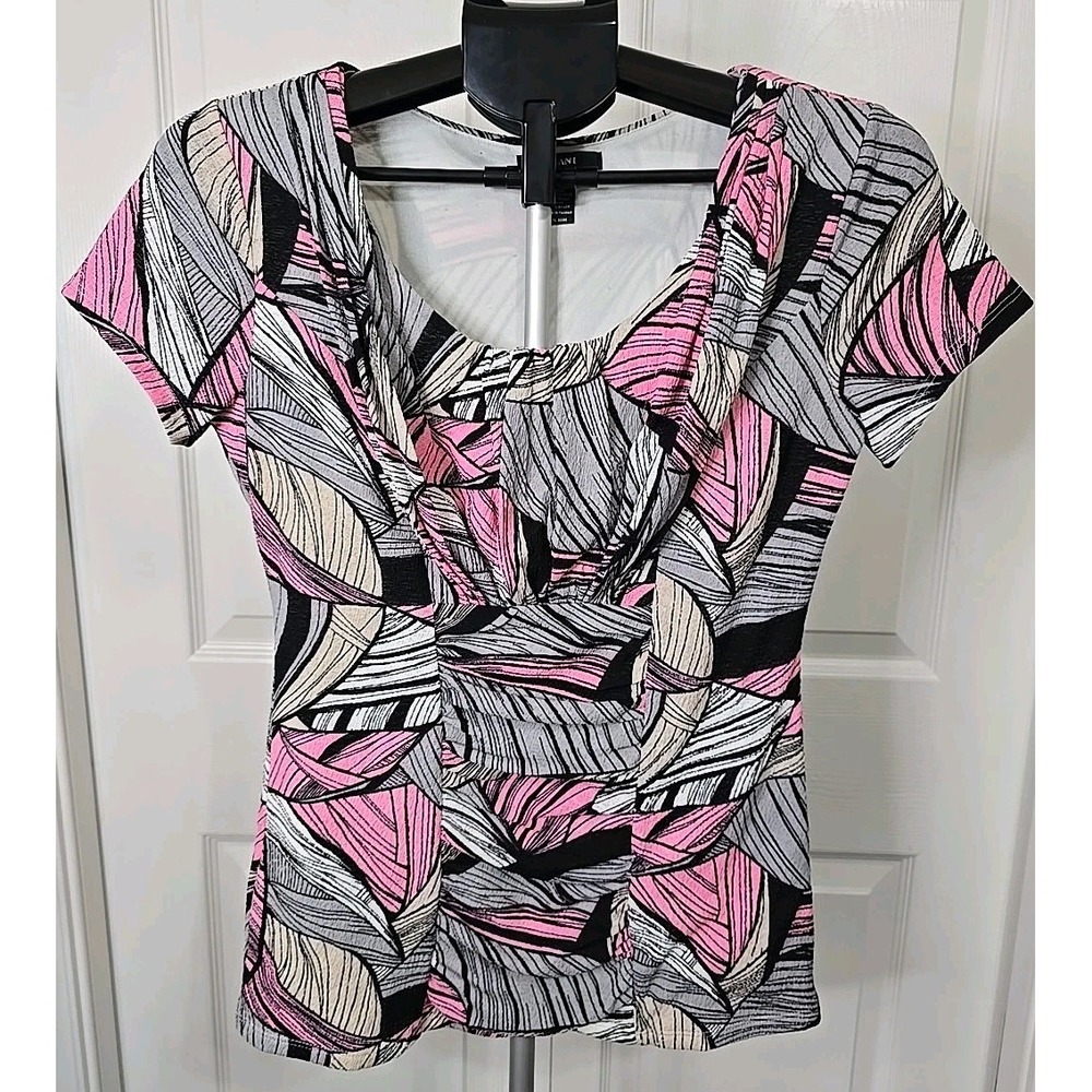 Alfani‎ Women's Small Shirt Ruched Front Short Sleeve Abstract Print